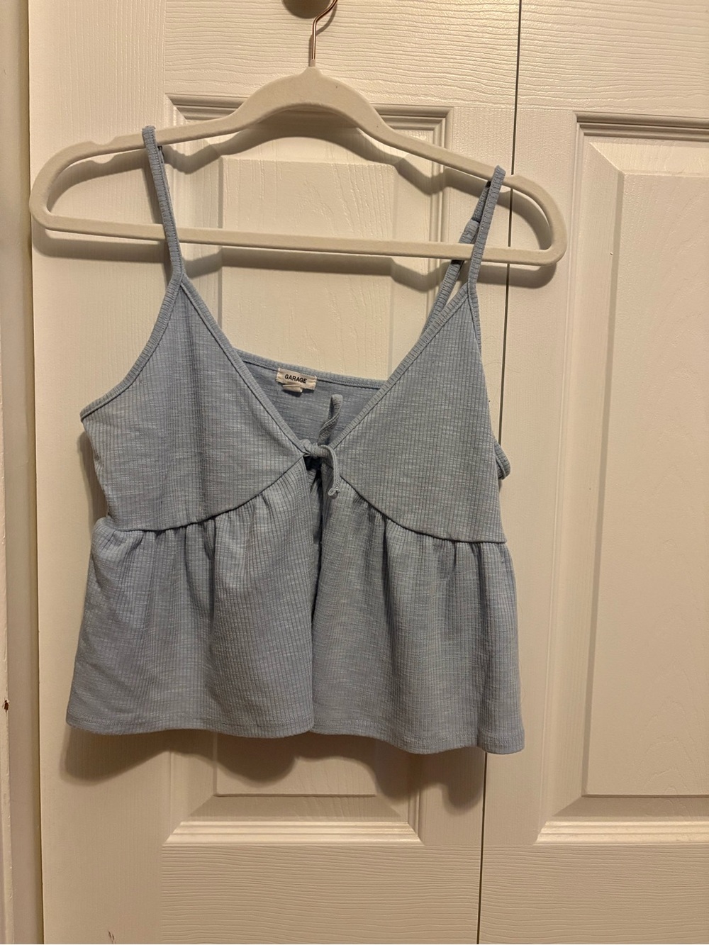 Garage Light Blue Ribbed Tie-Front Peplum Cami